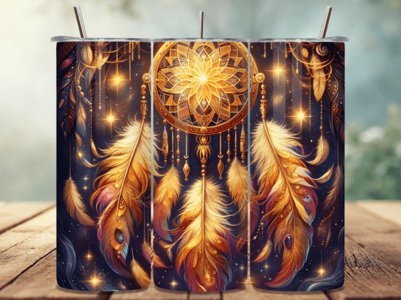 Download Gold Dreamcatcher Boho Tumbler Wrap PNG - Premium Bundle