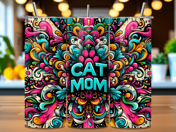 Download Colorful Cat Mom Boho Tumbler Wrap PNG - Premium Resources