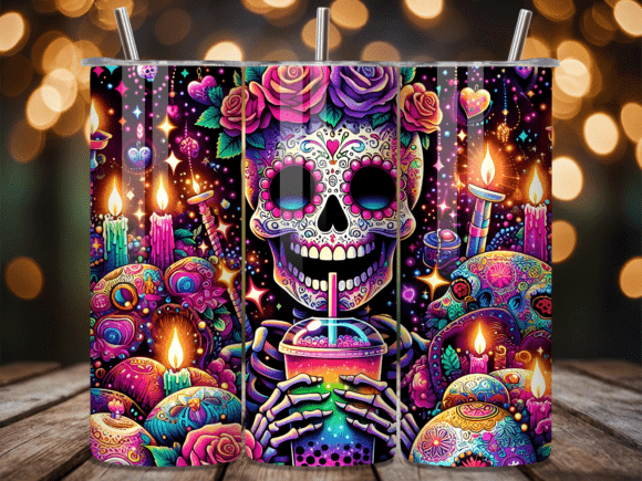 Download Sugar Skull Floral Boho Tumbler Wrap - Premium Bundle