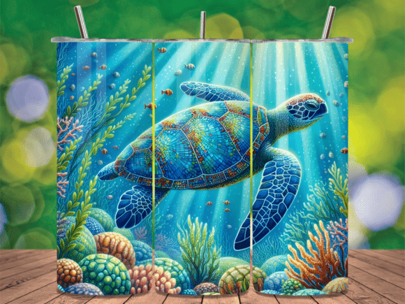 Download Blue Ocean Turtle Swimming Tumbler Wrap - Ocean turtle Collection