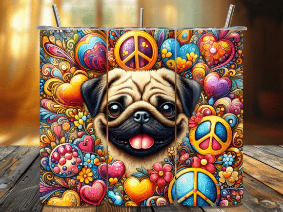 Download Peace Love Pug Dog Hippie Boho Tumbler - Premium Resources